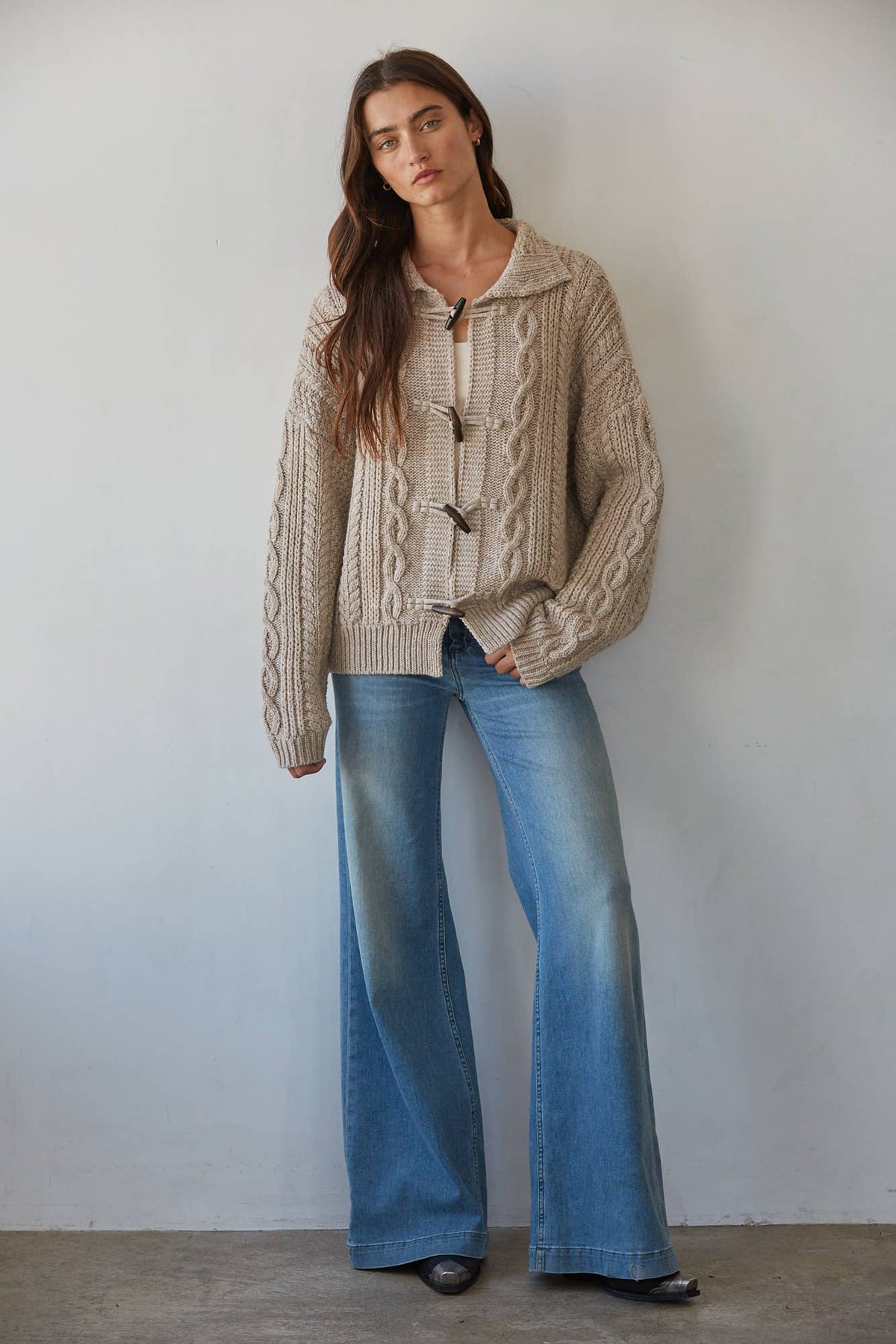 By Together -Knit Sweater Cable Knit Mock Cardigan