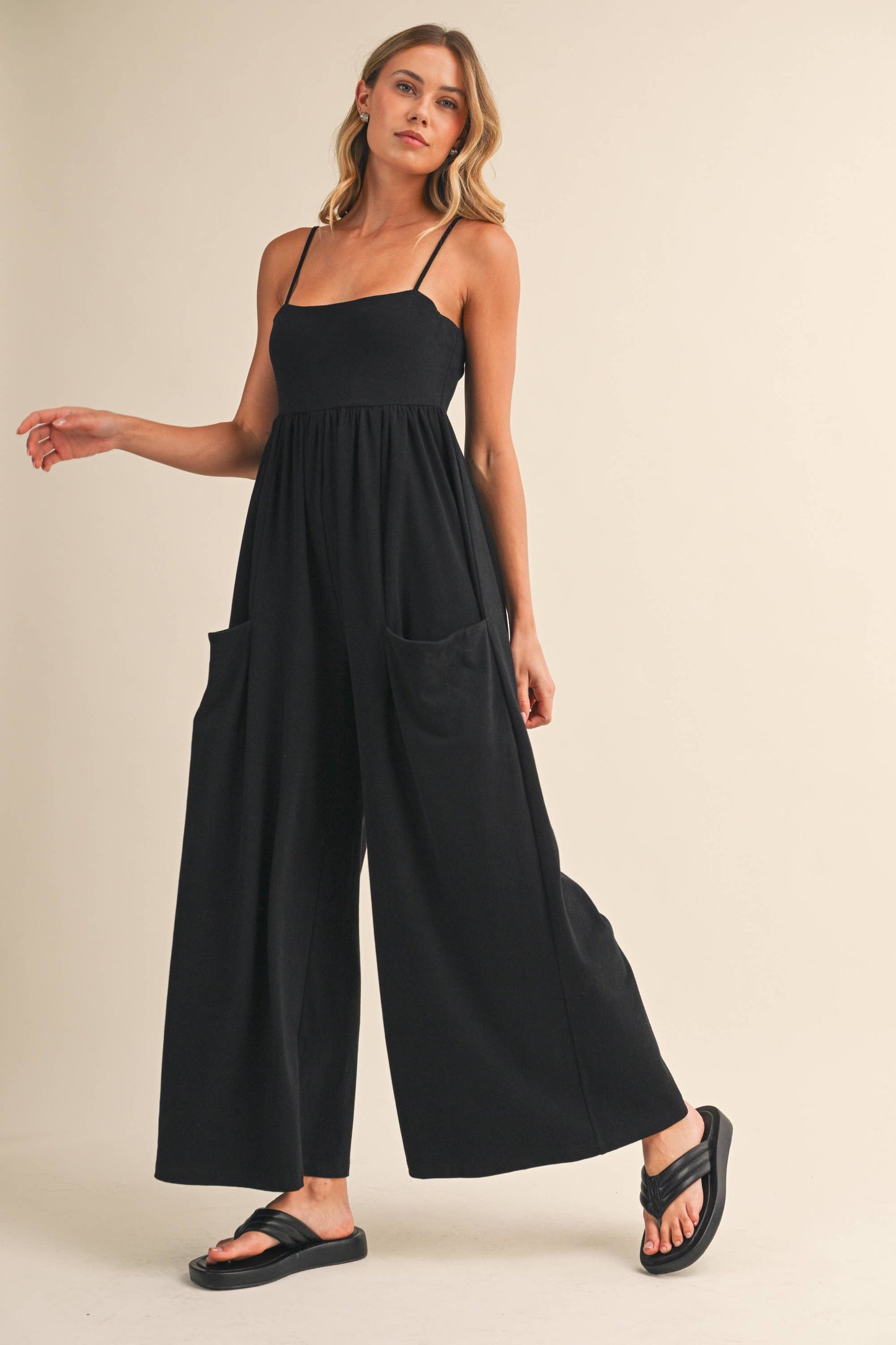 Klesis -STRAPPY EMPIRE-WAIST WIDE-LEG JUMPSUIT