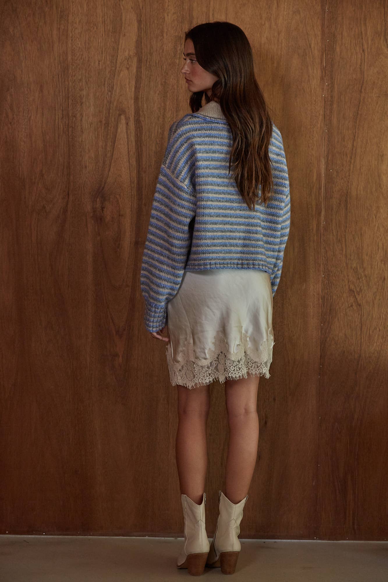 By Together  Knit Sweater Striped Collar Neck Cardigan