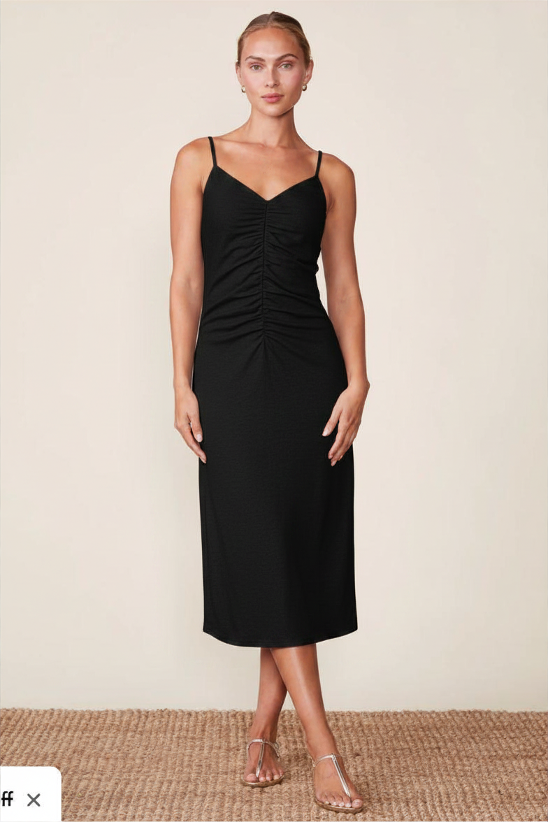 Anthem- Cinch Front Textured Midi Cami Dress
