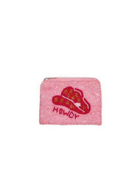PINK HAT/HOWDY BEADED MINI POUCH