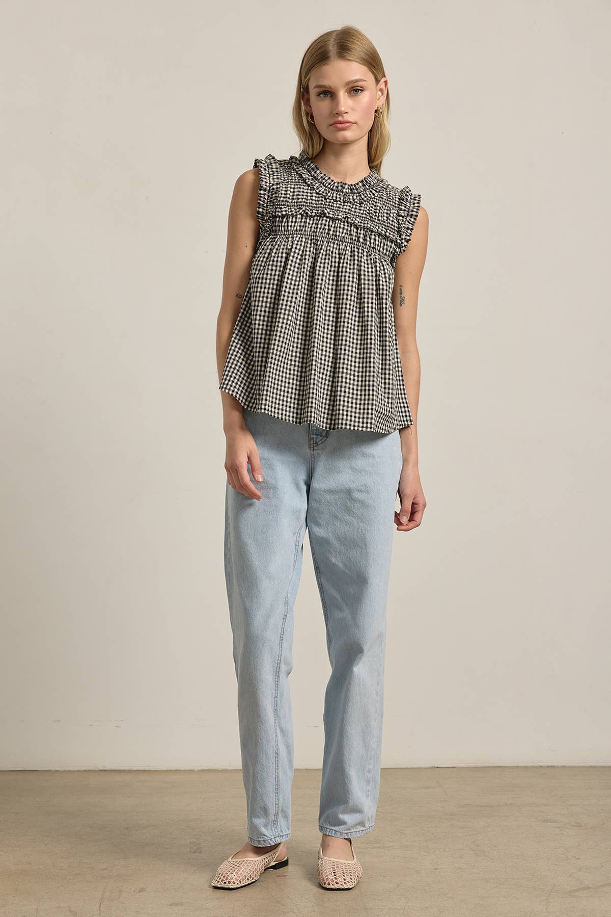 RAISONNEL - GINGHAM RUFFLE BLOUSE