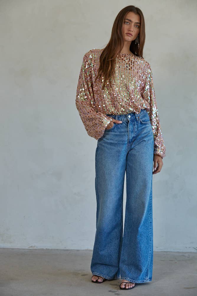 By Together -  Polyester Spandex Sequin Long Sleeve Top