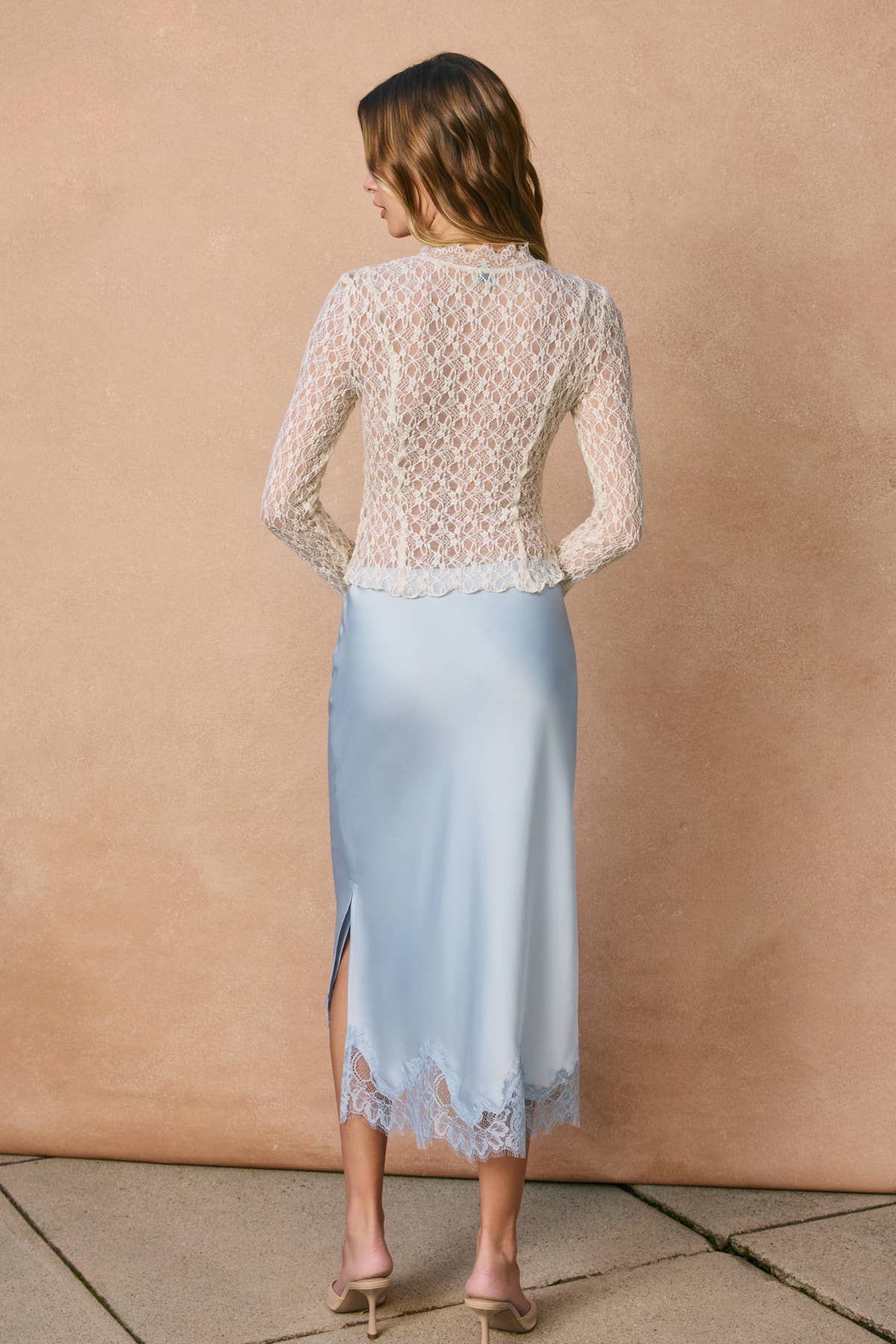 Satin Lace Hem Pencil Skirt