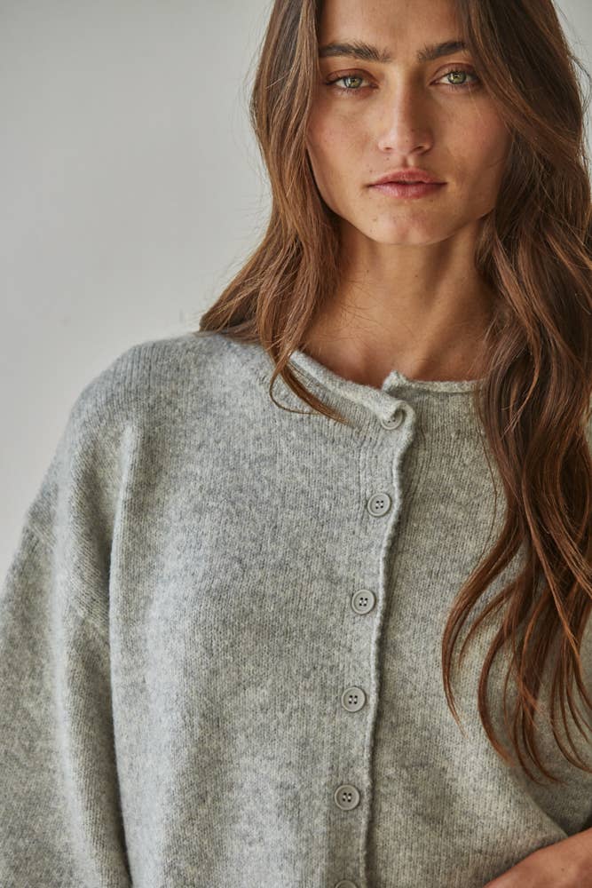 By Together -  Knit Sweater Quarter Sleeve Button Up Cardigan Top