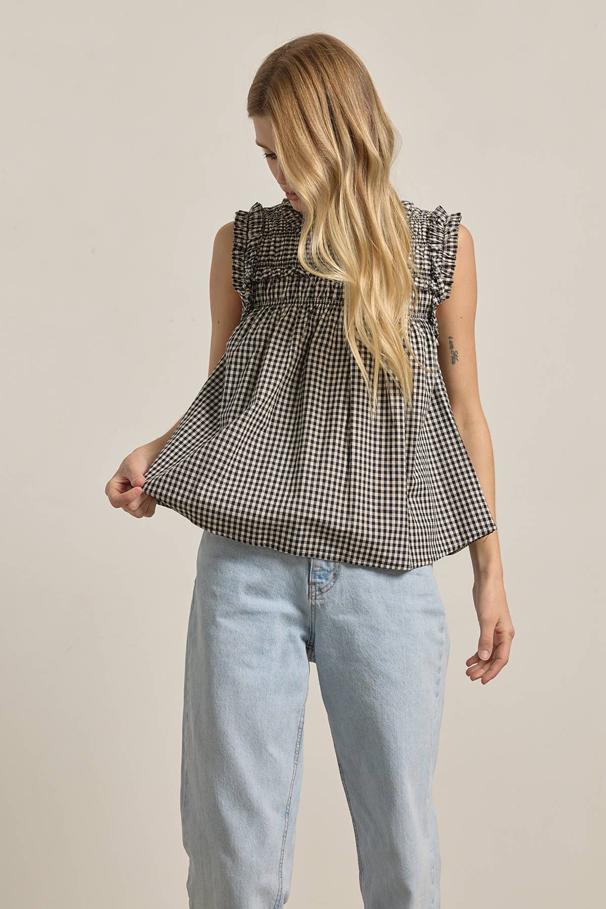 RAISONNEL - GINGHAM RUFFLE BLOUSE
