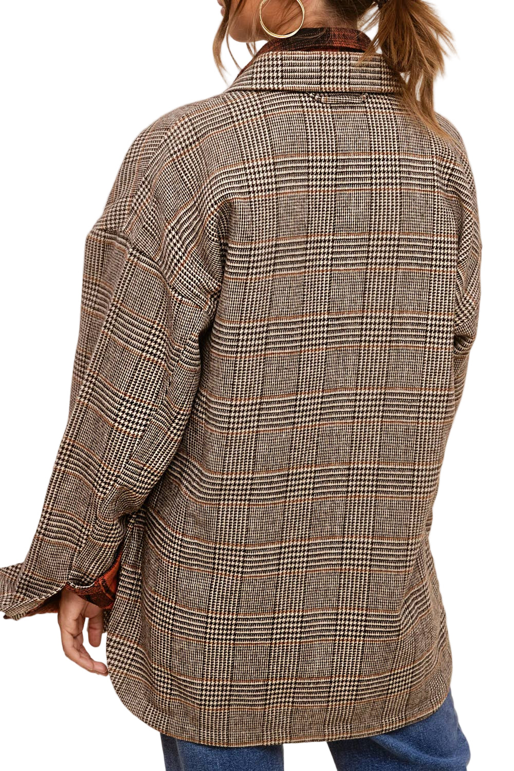 La Miel - Classic Button Down Plaid Shacket with Side Pockets