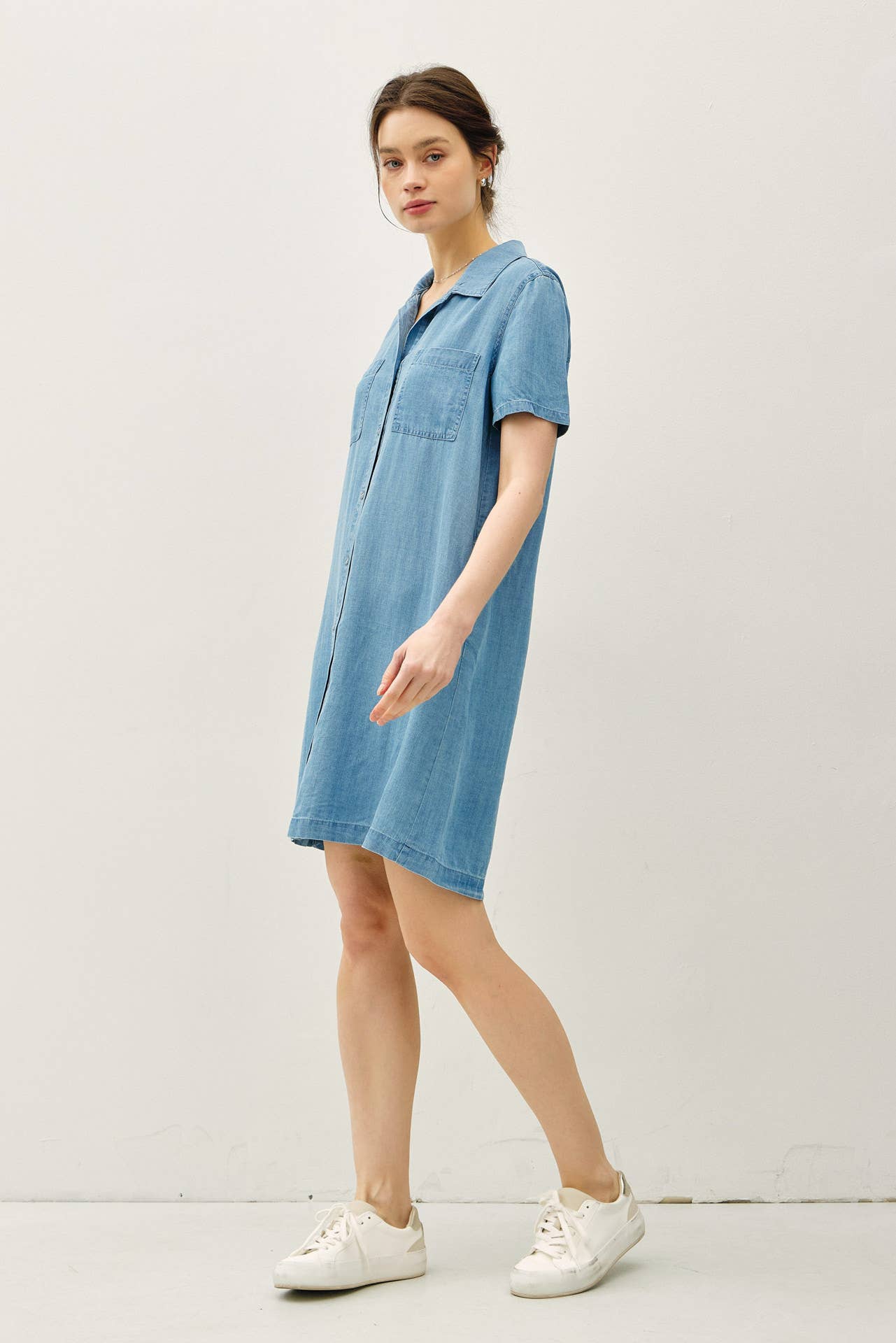 Be Cool - DENIM WASH BUTTON DOWN TENCEL SHIRT DRESS