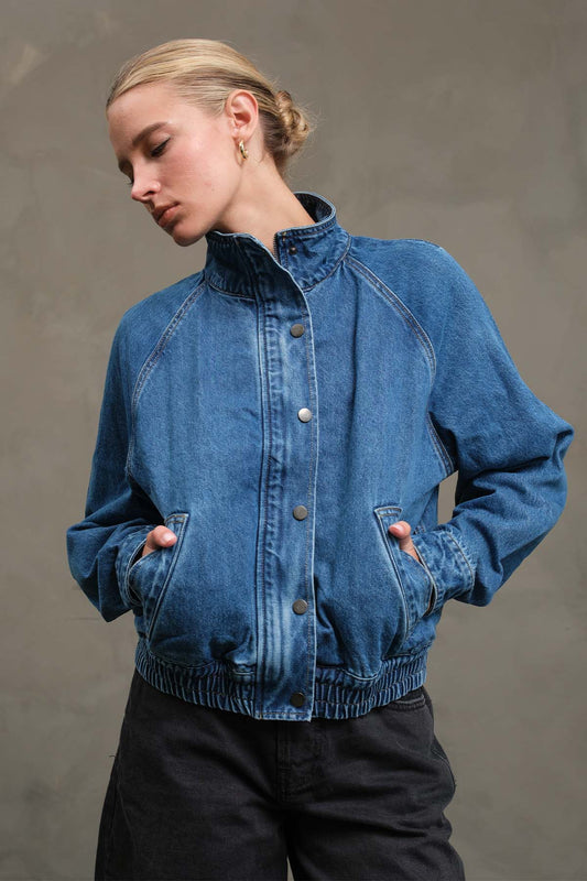 RAISONNEL - Washed Denim Bomber Jacket