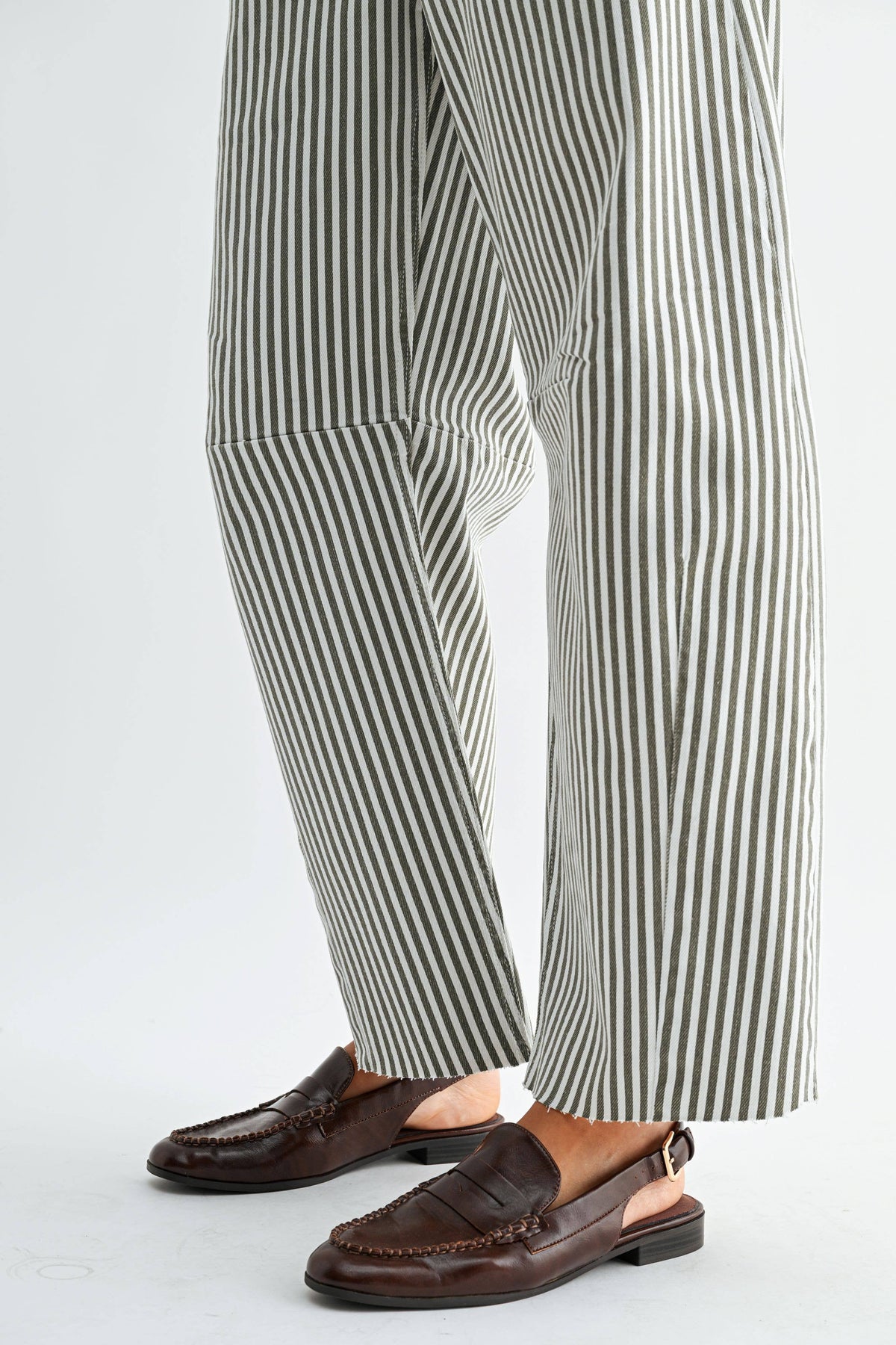 JUST BLACK DENIM - Raw Hem Barrel Jean w/ Seams - OLIVE STRIPE - BP473J