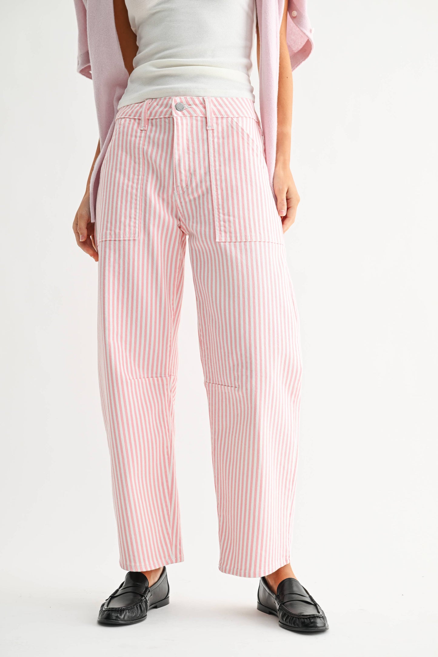 JUST BLACK DENIM - PINK STRIPE - Utility Seamed Barrel