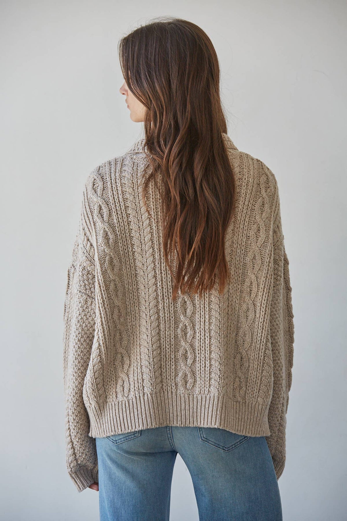 By Together -Knit Sweater Cable Knit Mock Cardigan