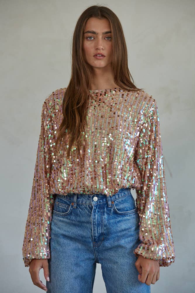 By Together -  Polyester Spandex Sequin Long Sleeve Top