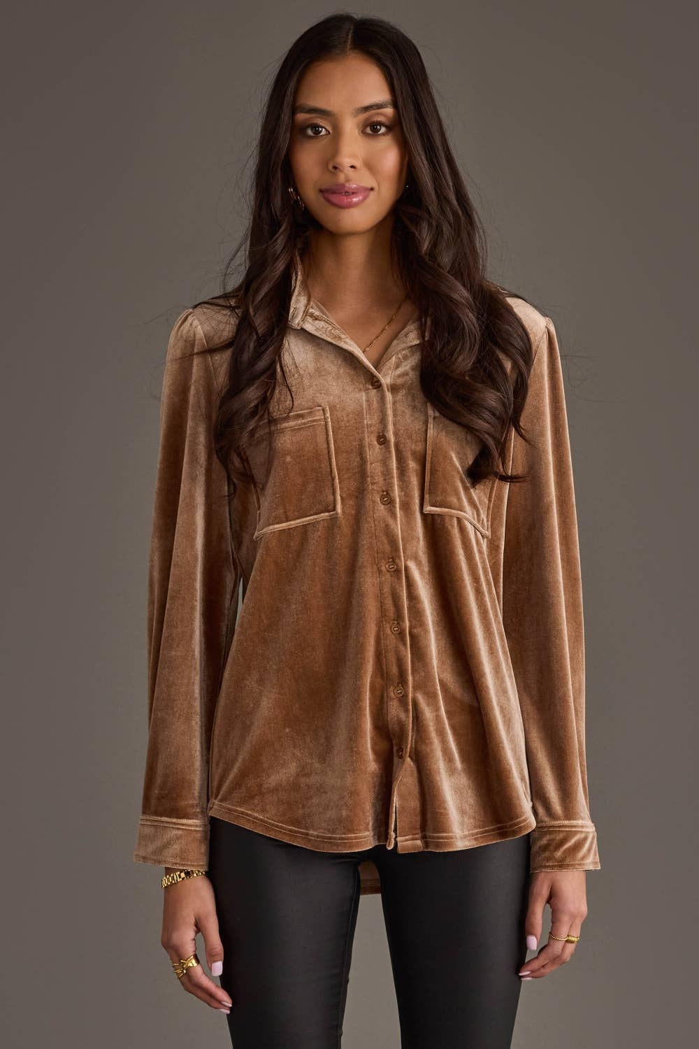 Panache Apparel Co. - Tan Velvet Button Up
