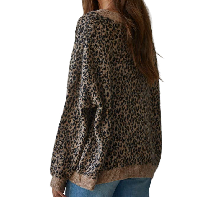 By Together -  Knit Sweater V-Neck Animal Print Cardigan