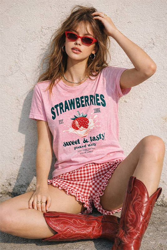 Sweet Claire - Strawberries Lt. Pink Mineral T-Shirt