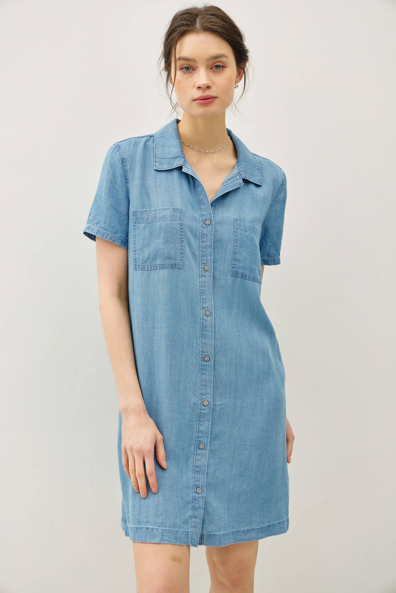 Be Cool - DENIM WASH BUTTON DOWN TENCEL SHIRT DRESS