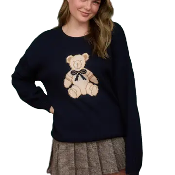 Blu Pepper - Teddy Jacquard Crew Neck Knit Pullover Sweater