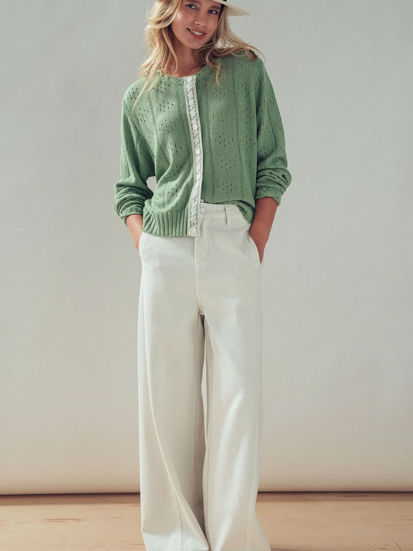 Urban Daizy Heirloom Lace-Trim Pointelle Cardigan
