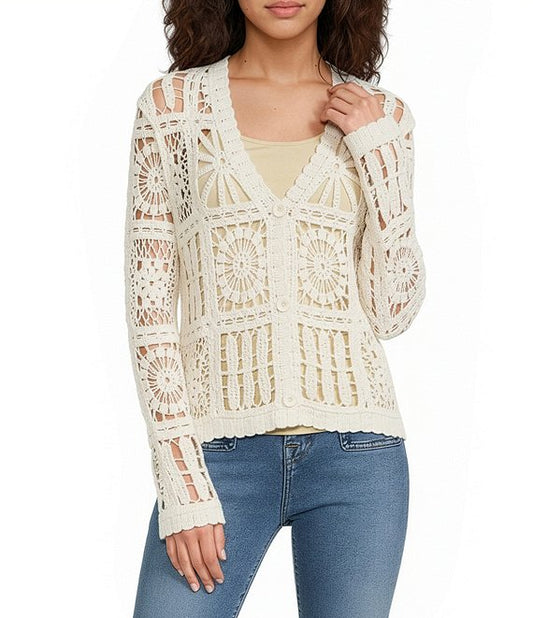 Elan - Open Knit Cardigan Sweater