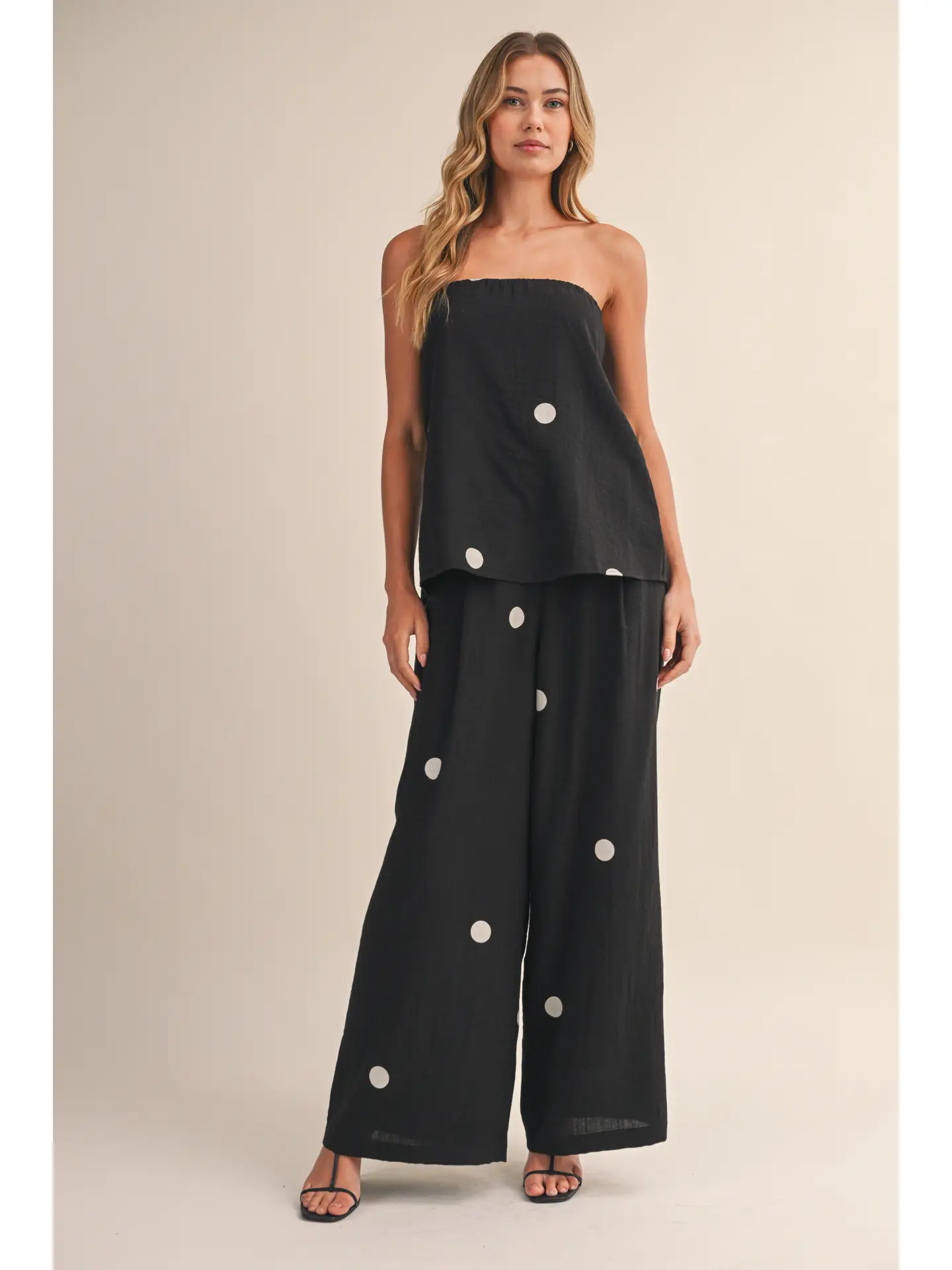 Klesis-  Polka Dot Tube Top with Split Back and Wide Pants