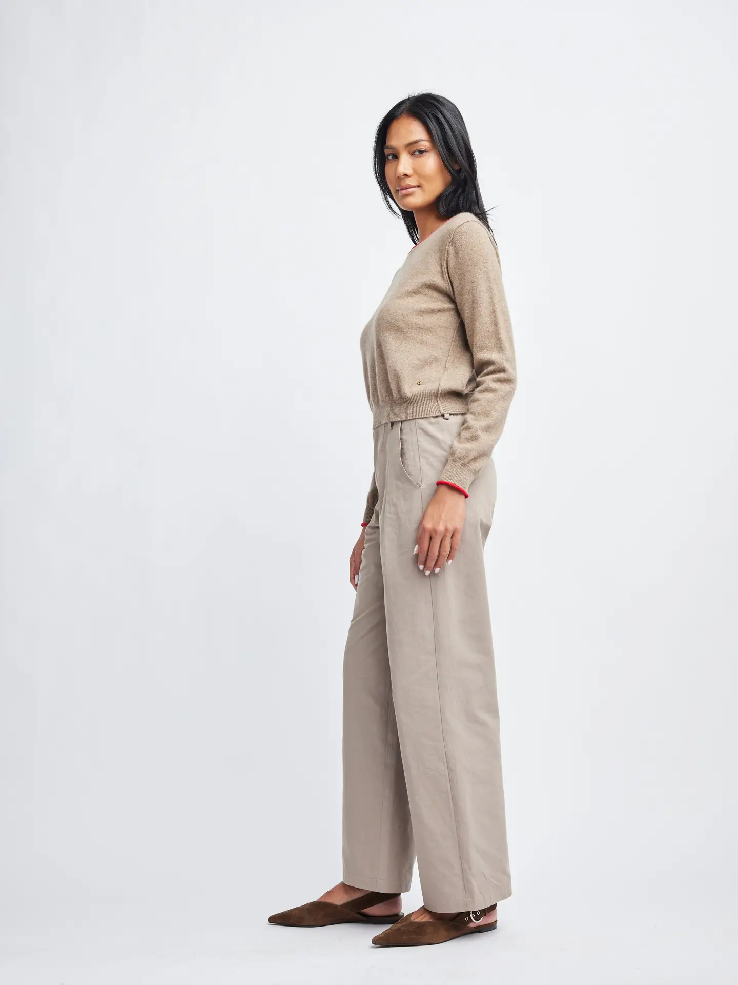 Self Contrast Willow Crew Shrunken Cashmere Sweater