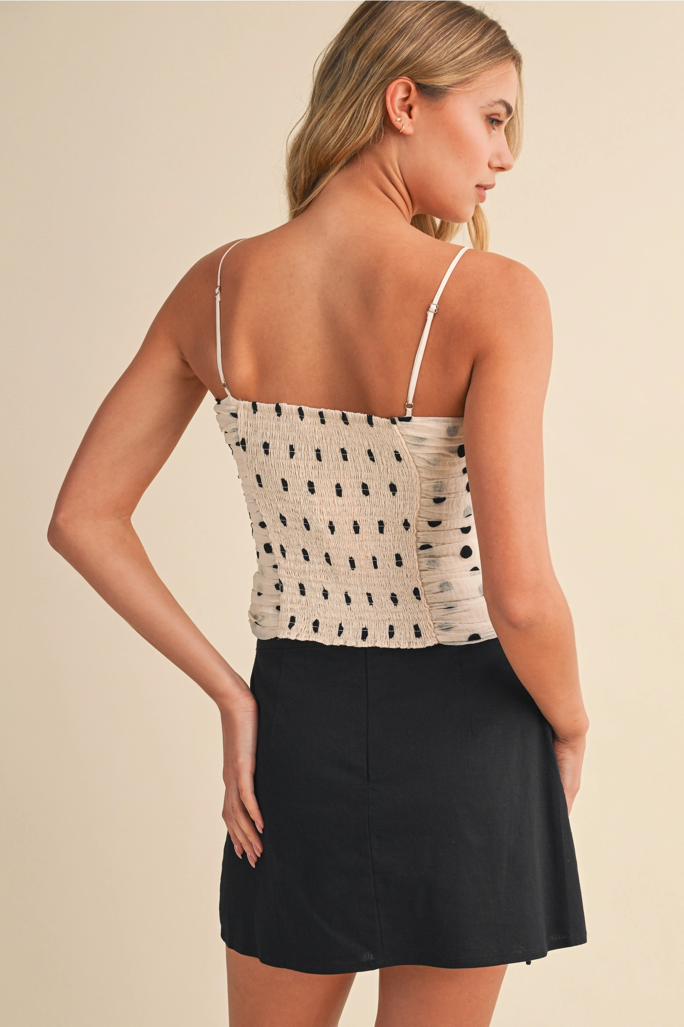 Klesis- Ruched Polkadot Smocked Back Sleeveless Top