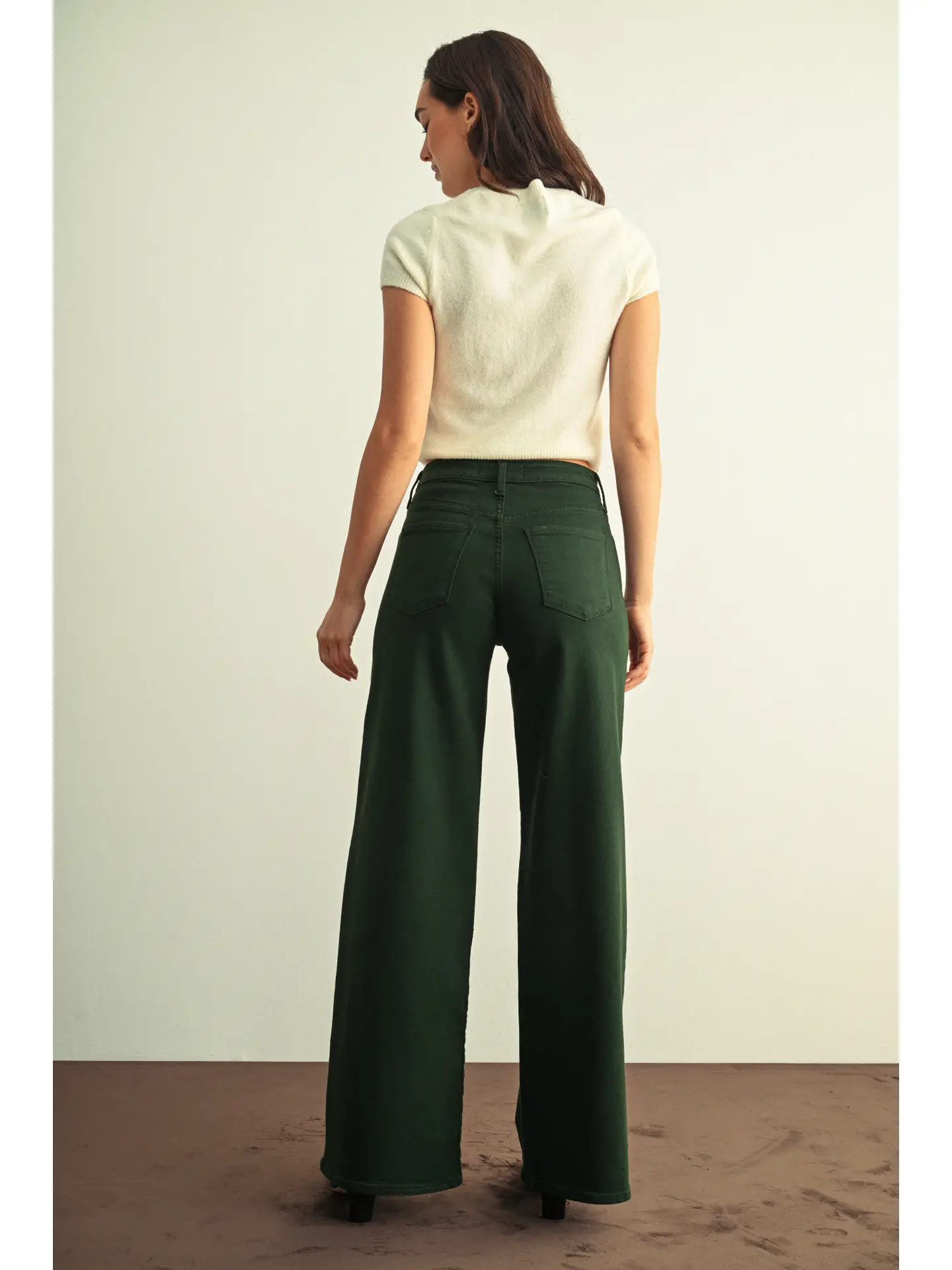 Just Black Denim- High Rise Stretchy Wide Leg - Dark Forest Green