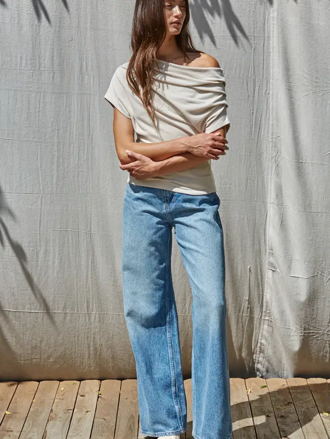 By together-  Solid Off Shoulder Drape Top