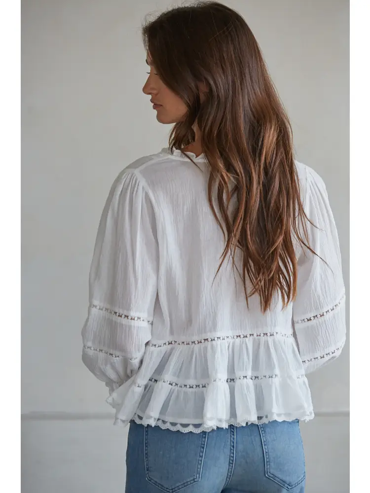 By Together Woven Cotton V-Neck Quarter Sleeve Top