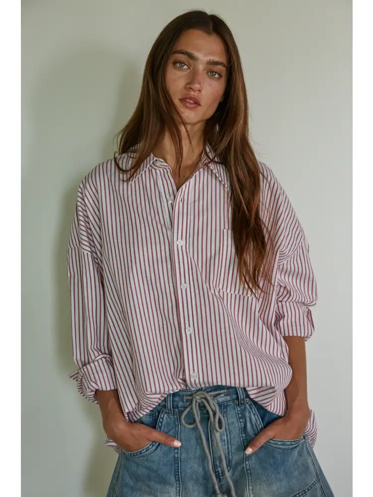 Woven Cotton Striped Button Down