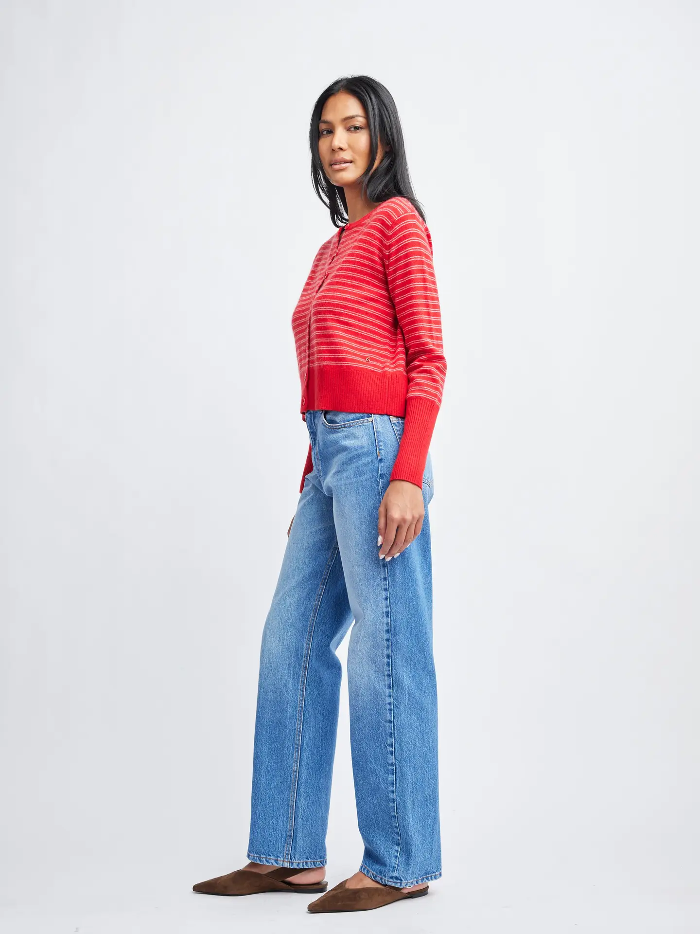 Self Contrast Lucy Shrunken Cashmere Cardigan