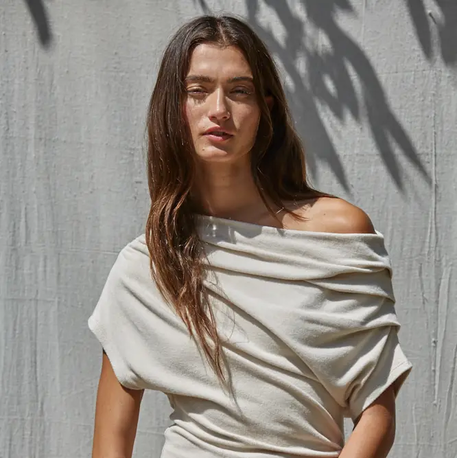 By together-  Solid Off Shoulder Drape Top