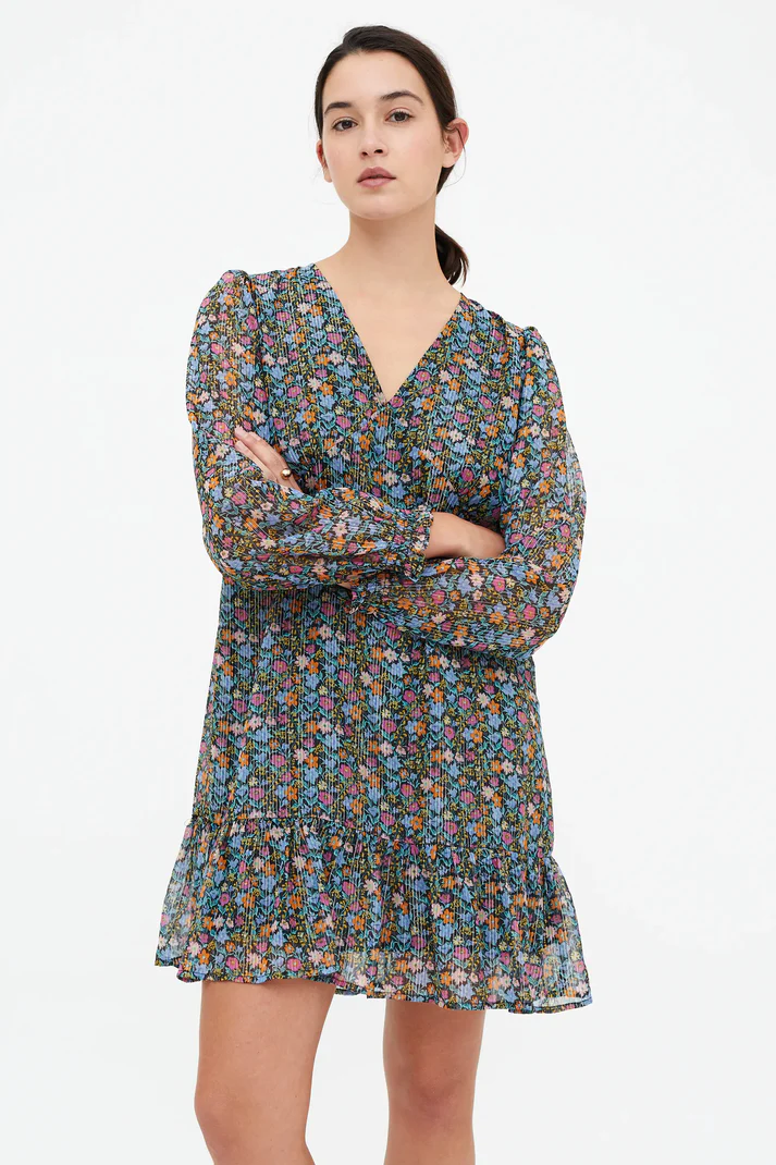 Short dress with Flowers Lurex print