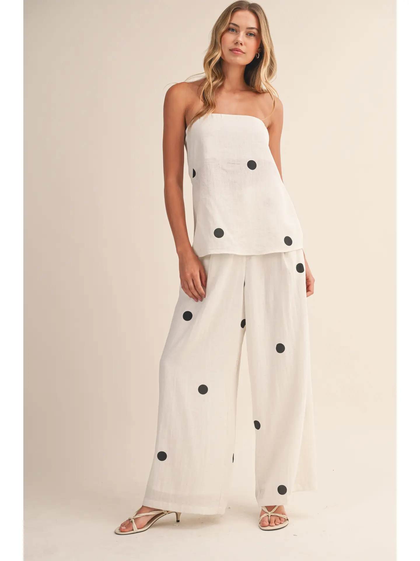 Klesis-  Polka Dot Tube Top with Split Back and Wide Pants