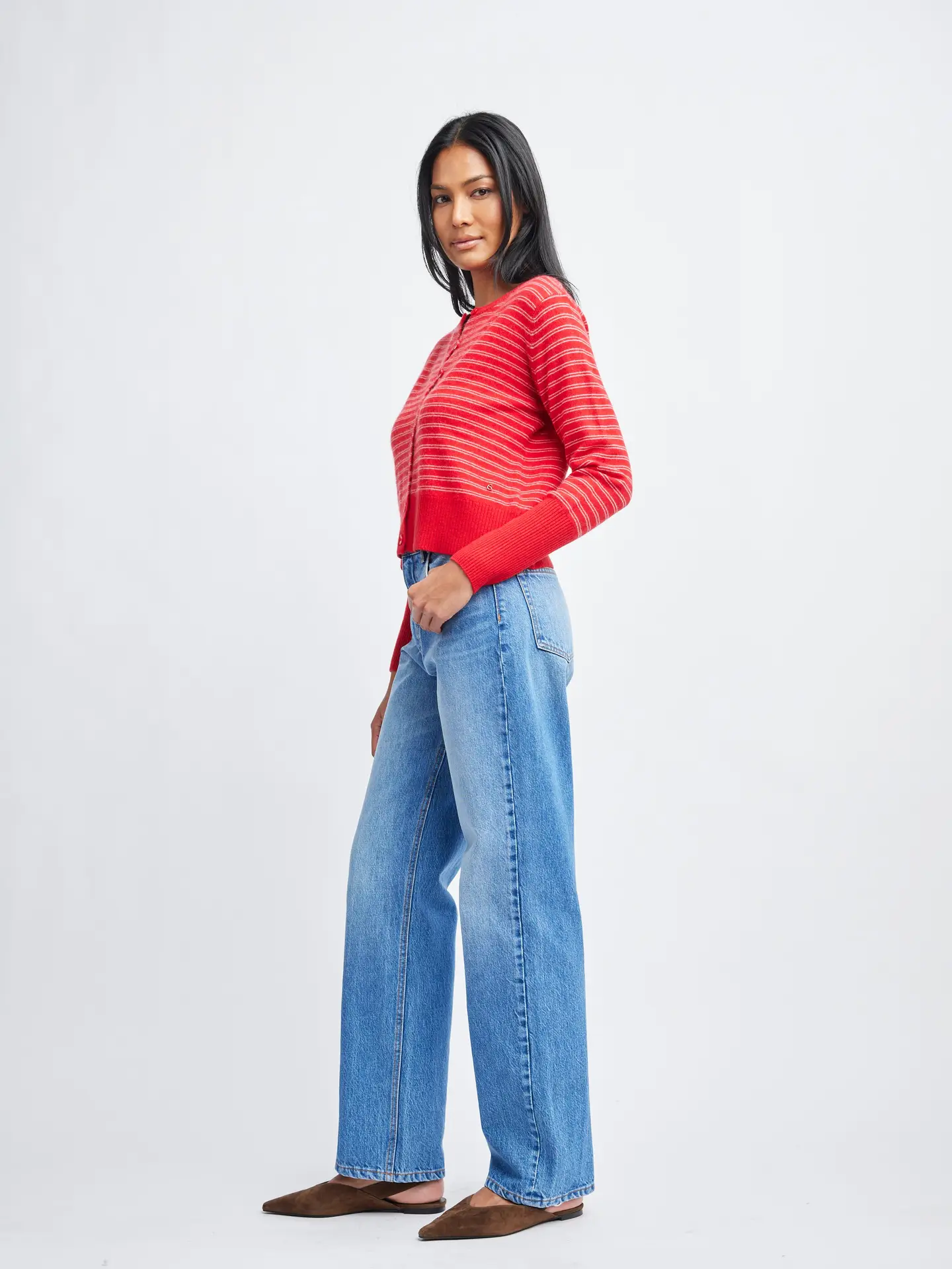 Self Contrast Lucy Shrunken Cashmere Cardigan