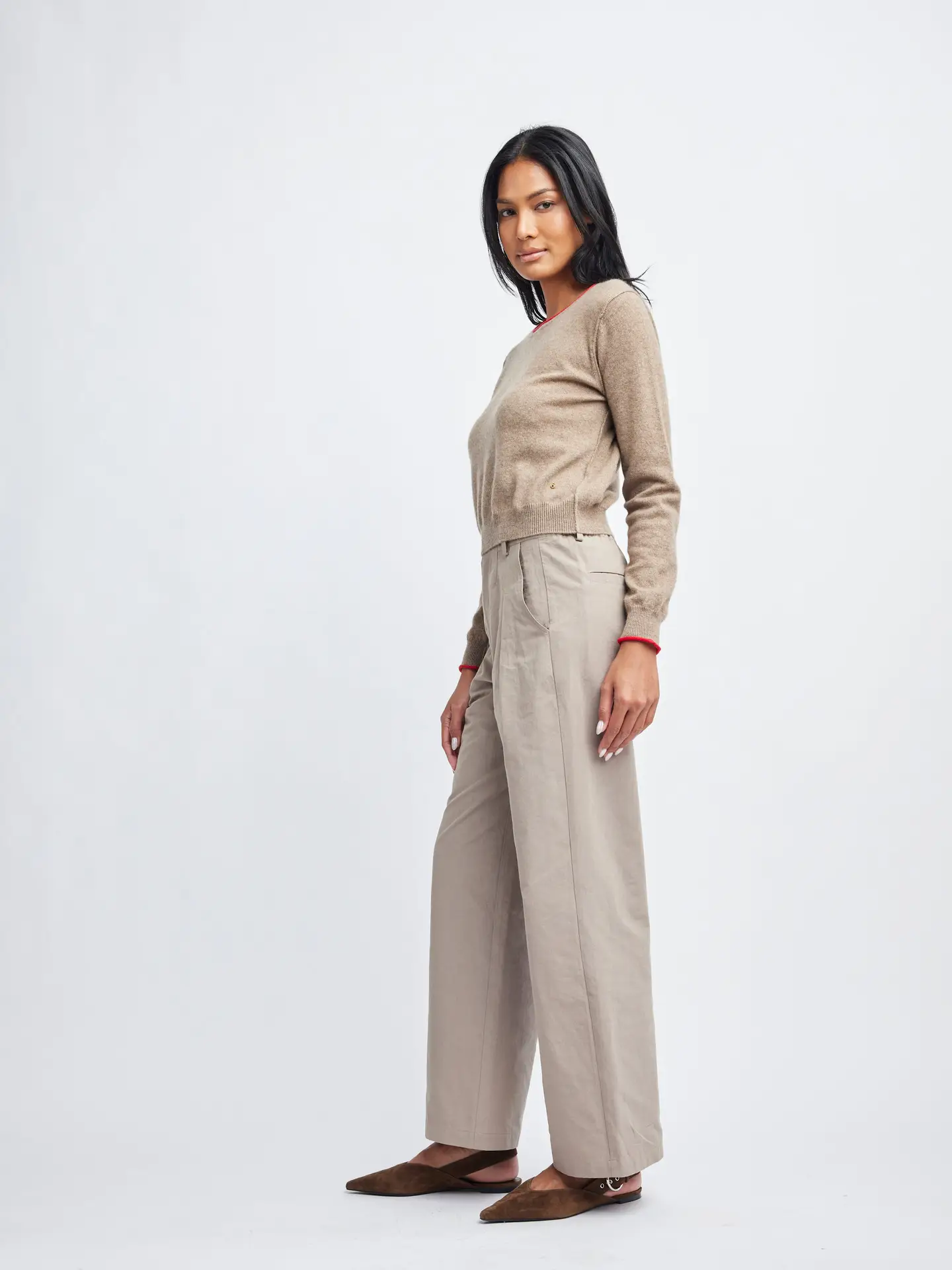Self Contrast Willow Crew Shrunken Cashmere Sweater