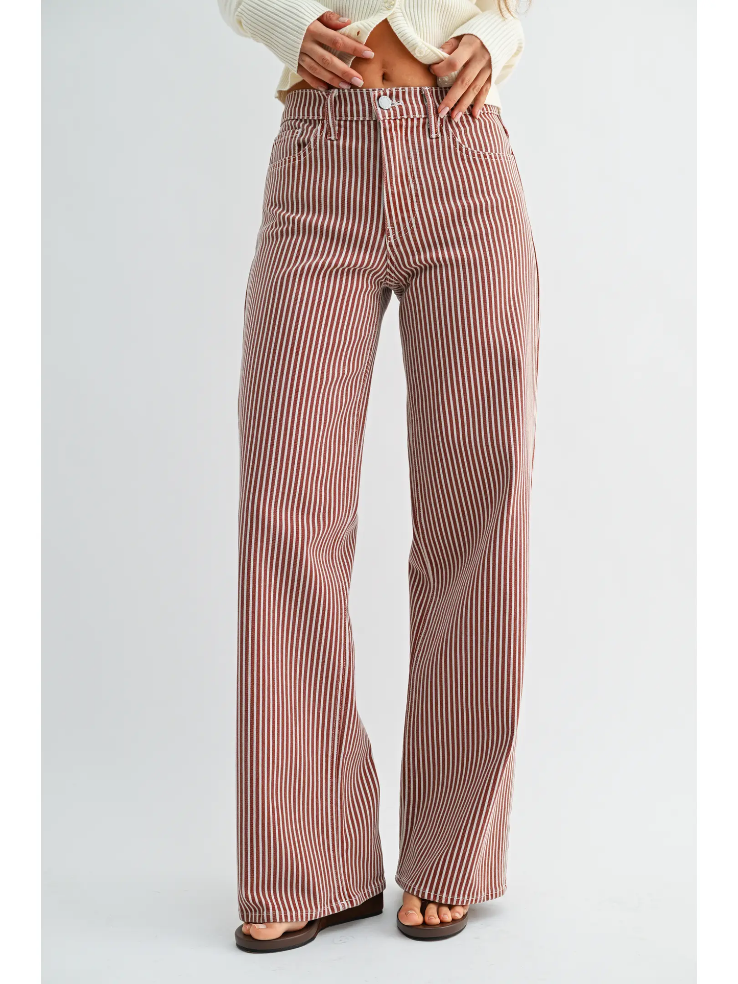 Just Black Denim- Classic Relaxed Wide Leg - Spice Brown Stripe