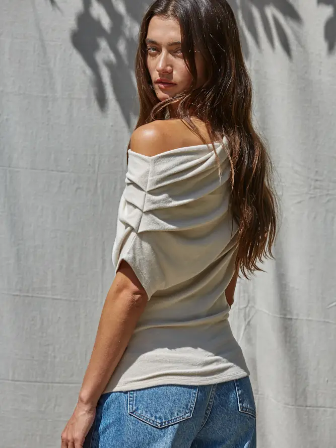 By together-  Solid Off Shoulder Drape Top