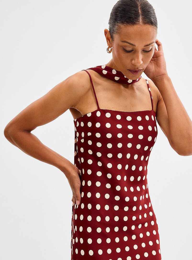 Lucy Paris- Polka-dotted burgundy dress