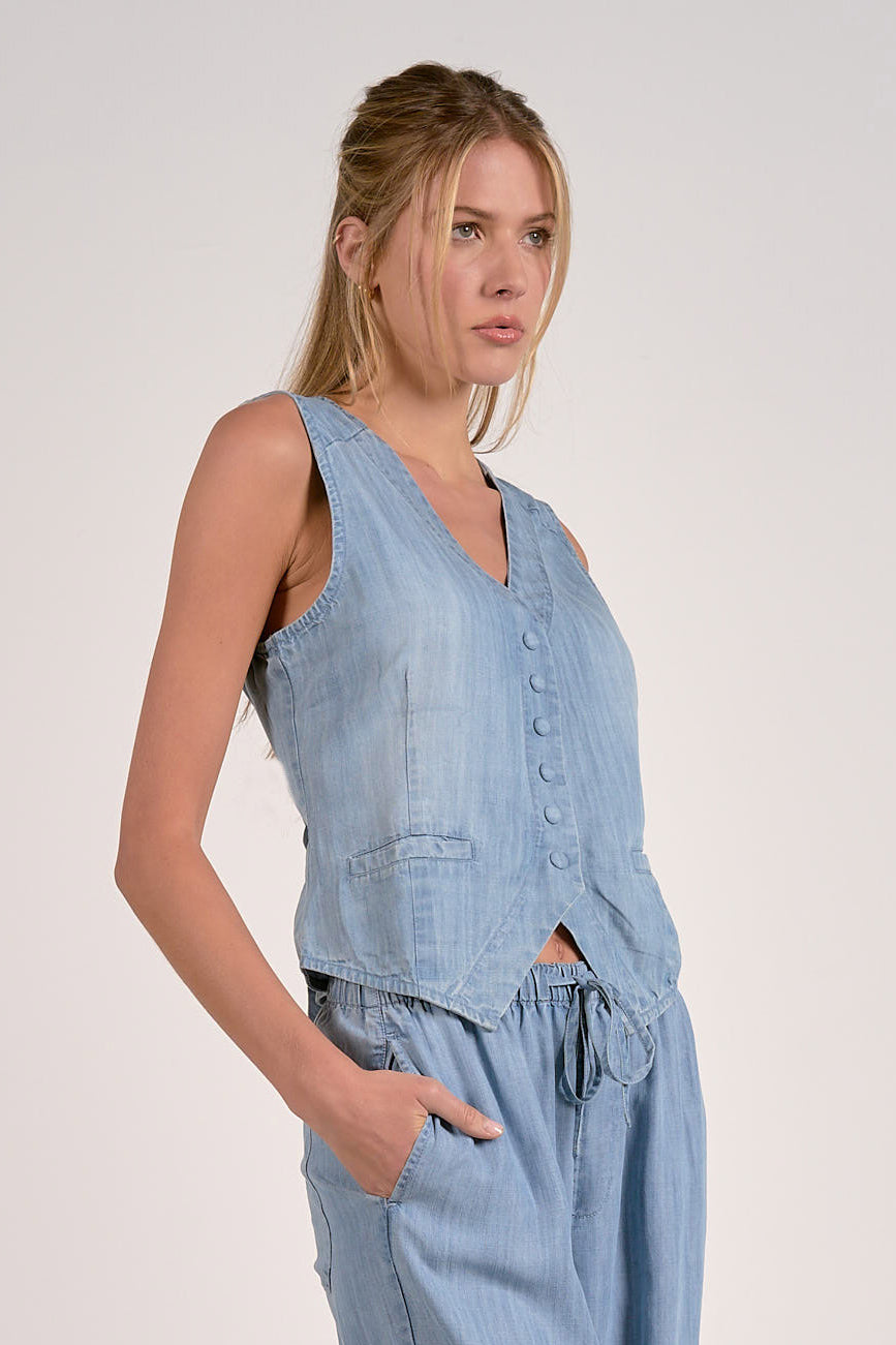 Elan - Button Front Denim Vest