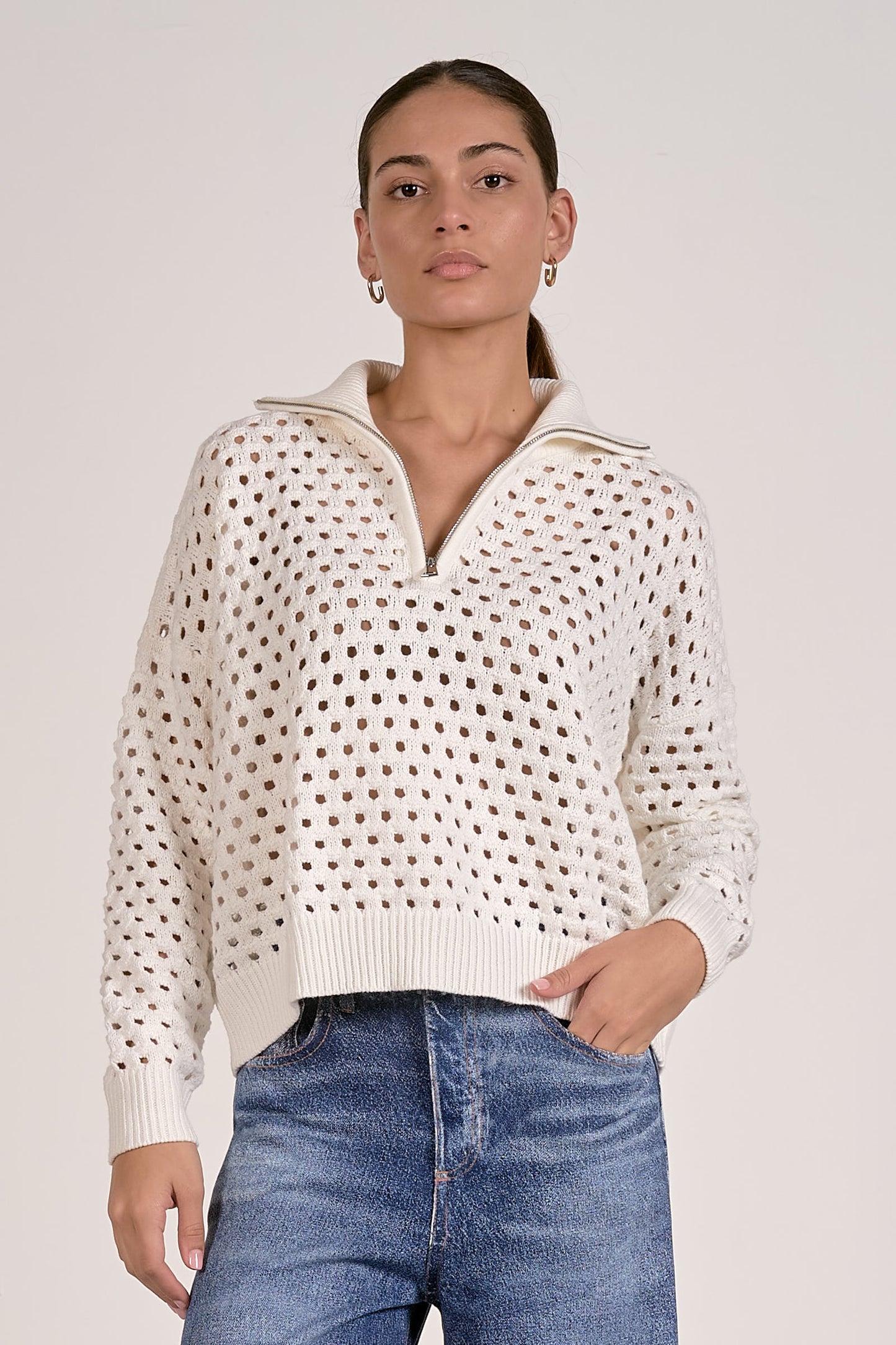 Elan - Half Zip Open Knit Sweater