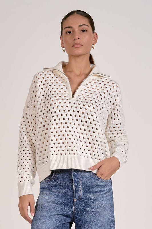 Elan - Half Zip Open Knit Sweater